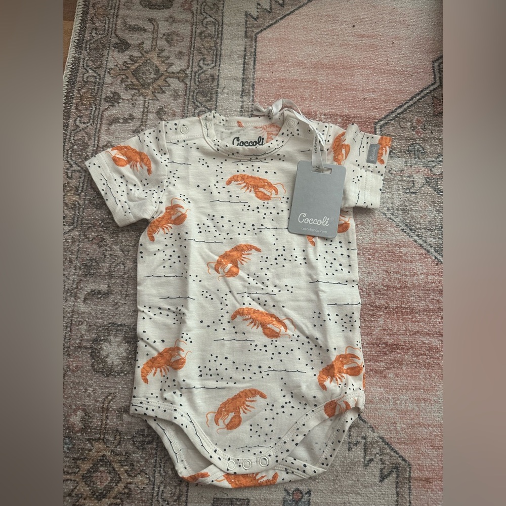 Coccoli Orange and Cream Lobster Print Bodysuit Onesie
